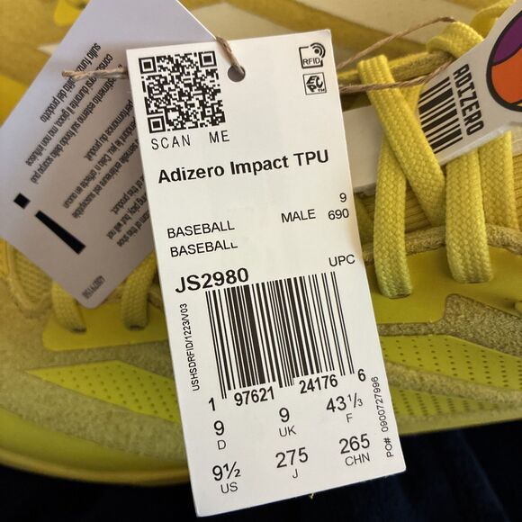 Adidas Adizero Impact TPU 2.0 BSB Men Size 9.5 Yellow Baseball Cleats JS2980
